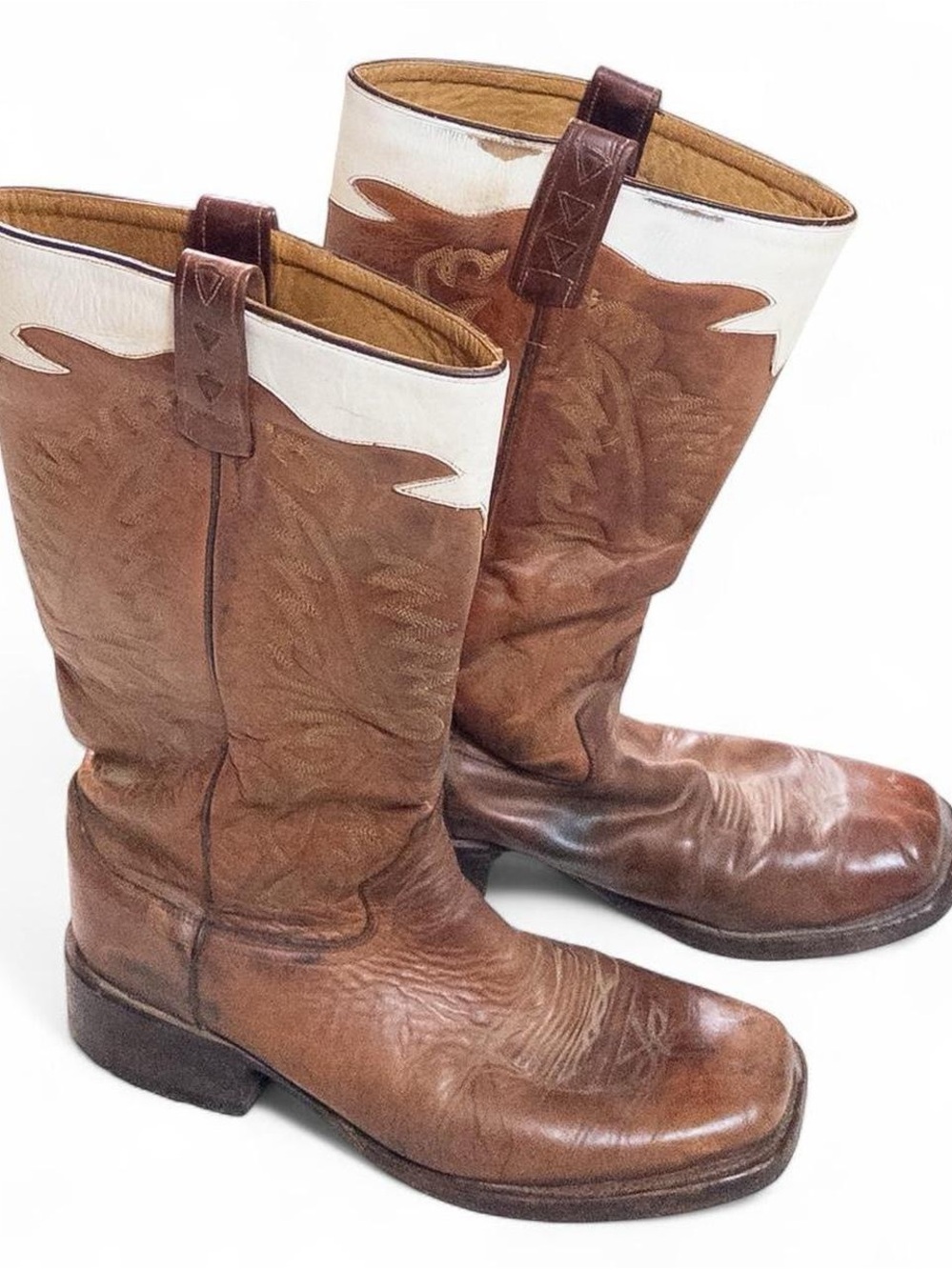 Vintage Old West Leather Cowboy Boots Men’s 9.5 EE Brown Western Boots